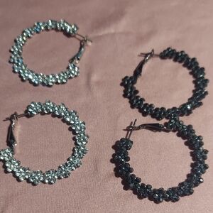 Elegant Silver and Black Hoop Earrings